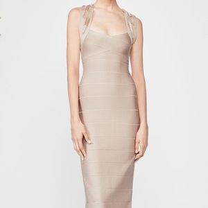 Herve Leger Beaded Nude Midi Bandage Dress